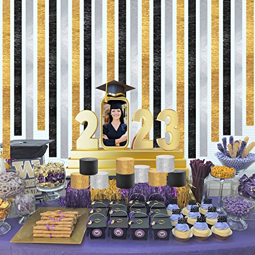 20 Rolls Graduation Crepe Paper Streamers, 1640 Ft Black And Gold Crepe Paper Decorations For Graduation Decoration Various Large Hanging Party Backdrop Diy Decoration, Silver Diy Supplies 82Ft/Roll #TOP5