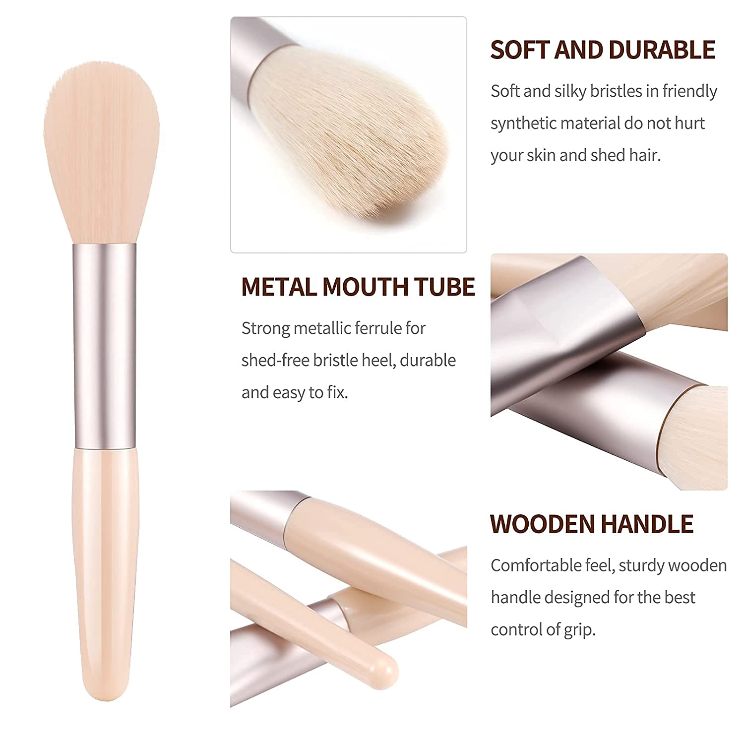 Pinceaux de Maquillage Yeux, Set 8 Pièces avec Fond de Teint, Nettoyant, Blush et Teint Fluide Professionnel (Abricot)