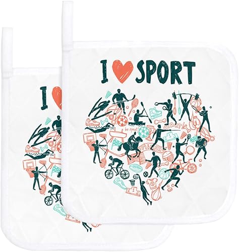 Healthy Sports Potholders Heat Proof Decorative Durable Hot Pads, 2PCS Kitchen Pot Holders Set Heat Insulation, Trivet for Cooking and Baking, I