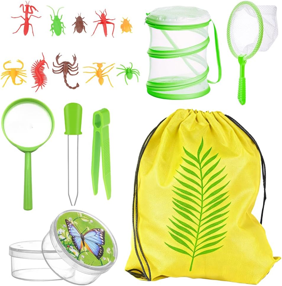 Bug Catcher Kit – Outdoor Nature Explorer Set with Butterfly Net, Mesh Habitat, Magnifying Glass & Plastic Insects for Garden Observation & Wildlife Discovery