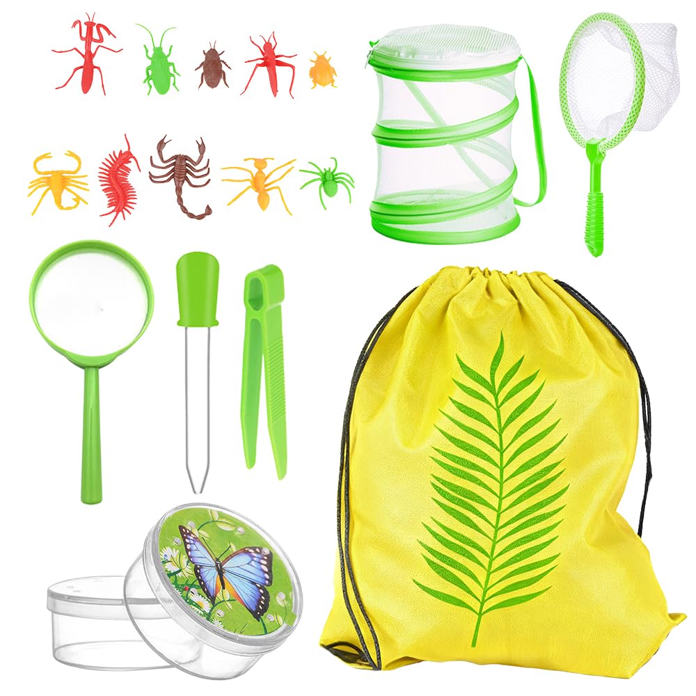 Bug Catcher Kit – Outdoor Nature Explorer Set with Butterfly Net, Mesh Habitat, Magnifying Glass & Plastic Insects for Garden Observation & Wildlife Discovery