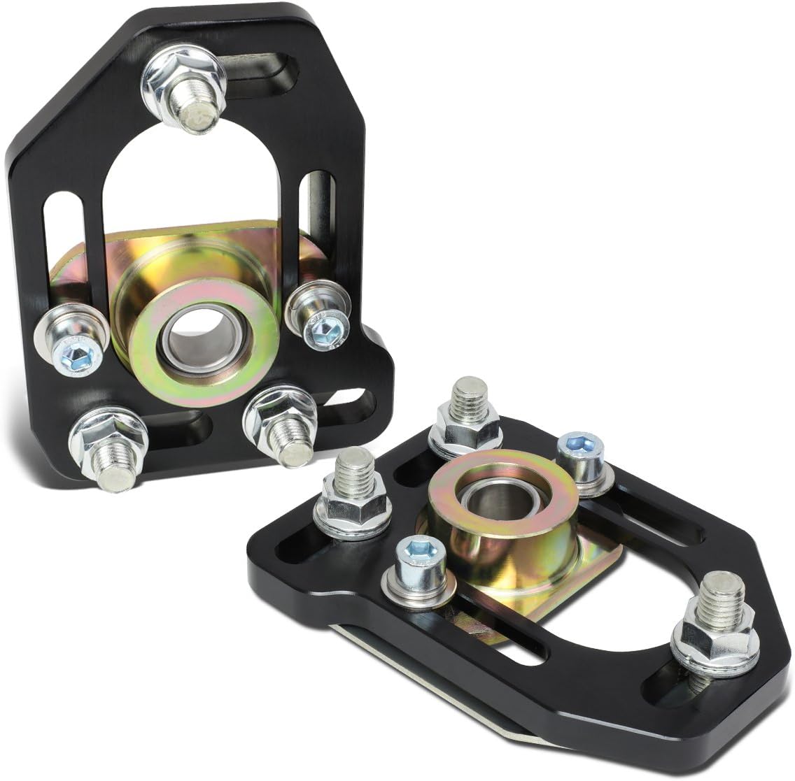 Auto Dynasty Compatible with Ford Mustang Pair Front Aluminum Adjustable +/-3.00 Camber +/-2.00 Caster Plates Black