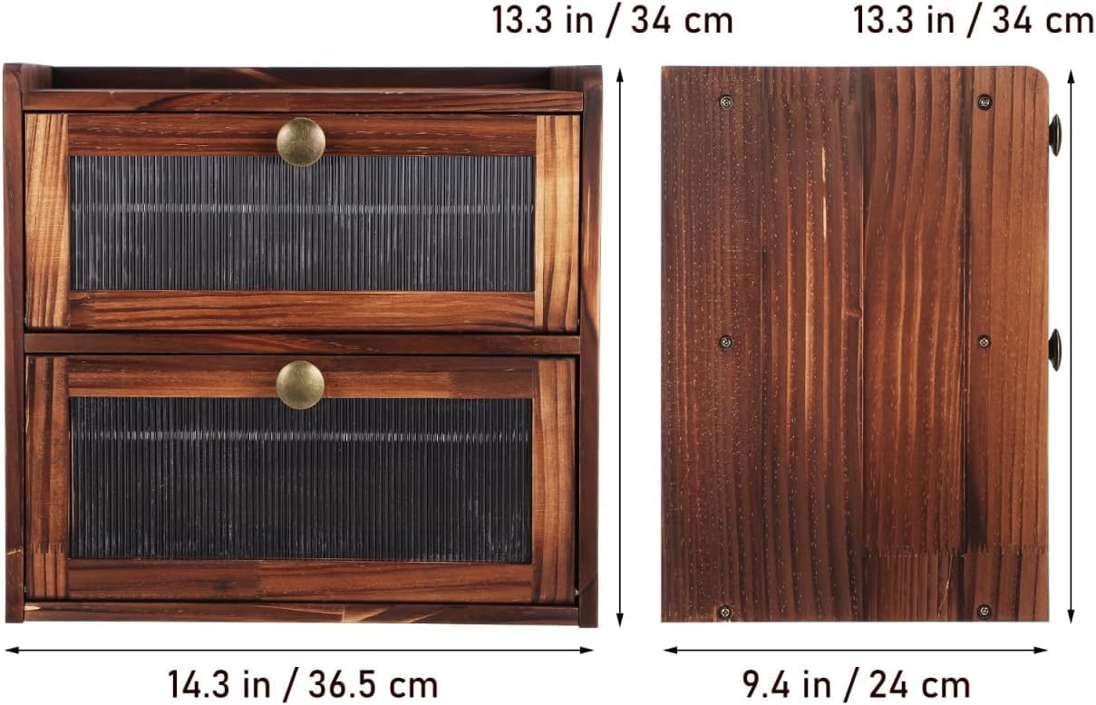 Solid Wood Bread Box for Kitchen Counter, Breadbox with 50 Count Deli Paper, Double Layer Large Capacity Bread Storage Container Acrylic Window,Food Storage Container for Kitchen