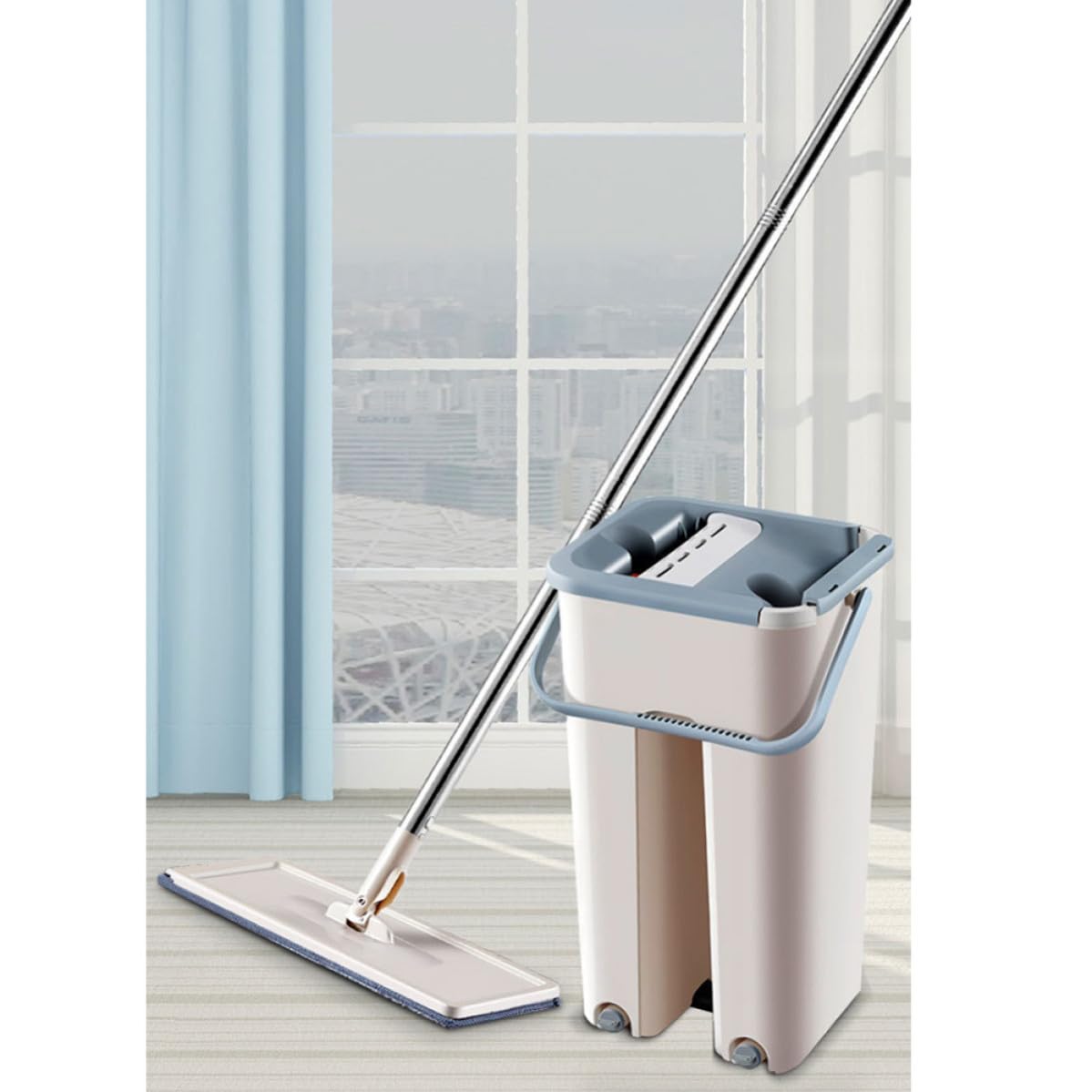 Toyvian Trapeador Plano de Fibra Cubo y Mopa para Limpieza de Suelos en Casa, Herramienta para Recoger Polvo y Ahorrar Espacio