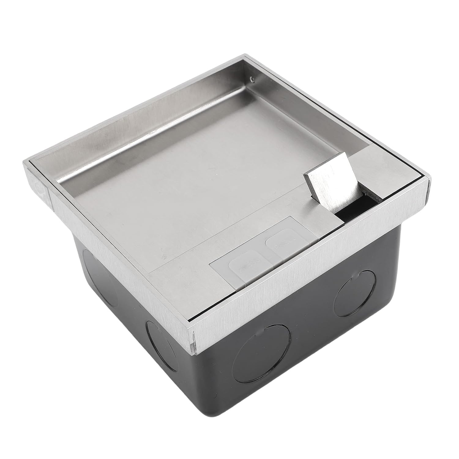 Fafeicy Recessed Socket Double 3 Prong Outlets USB A USB C Port Electrical Receptacle Box Kit for Carpet Tile Marble Floor Silver