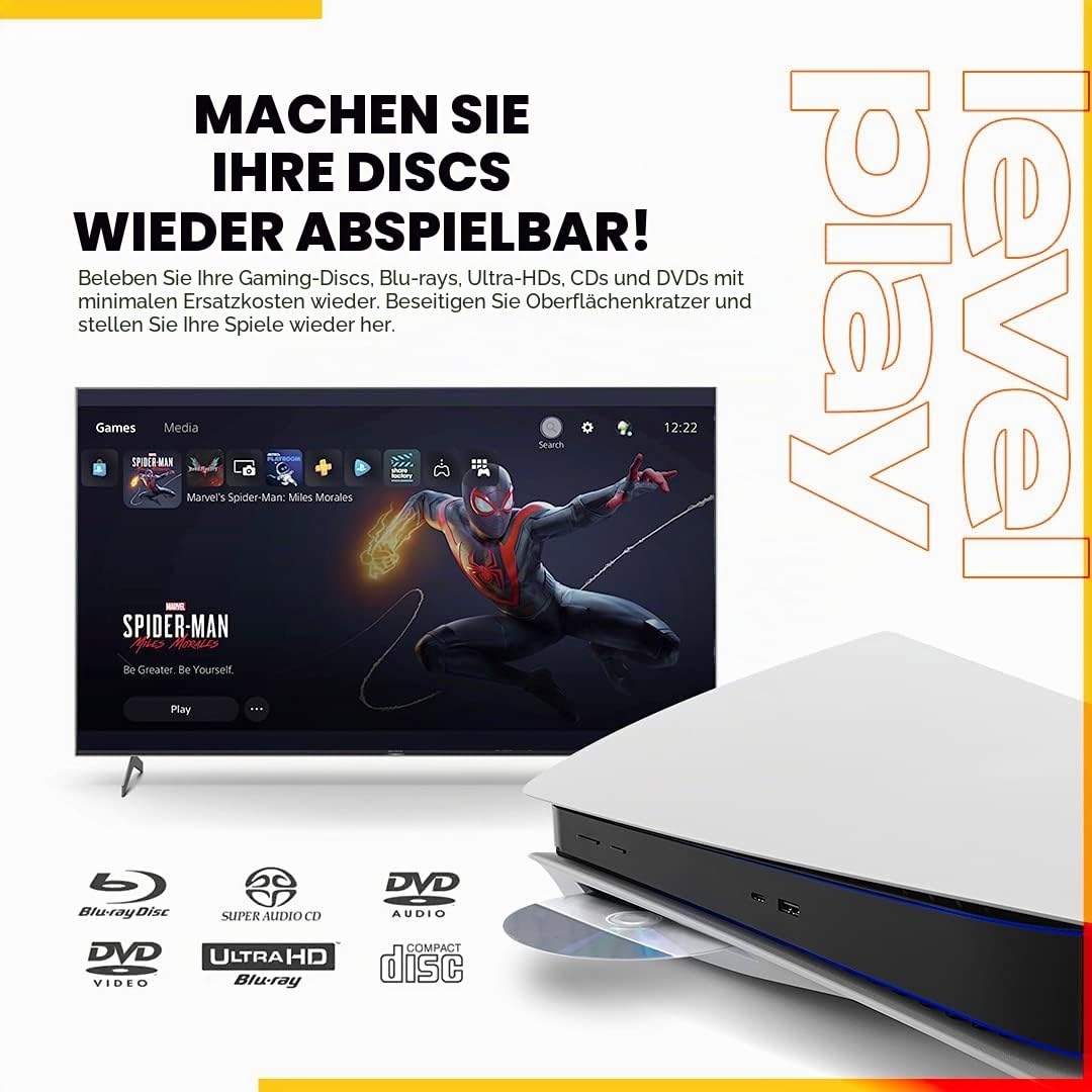 Levelplay Disc-Kratzer-Entferner-Set – repariert & poliert Oberflächenschäden an CDs, DVDs & Blu-rays, ideal bei Audio-/Video-Sprüngen & Einfrieren von Spielen, inkl. Mikrofaser-Reinigungstuch – 50 ml