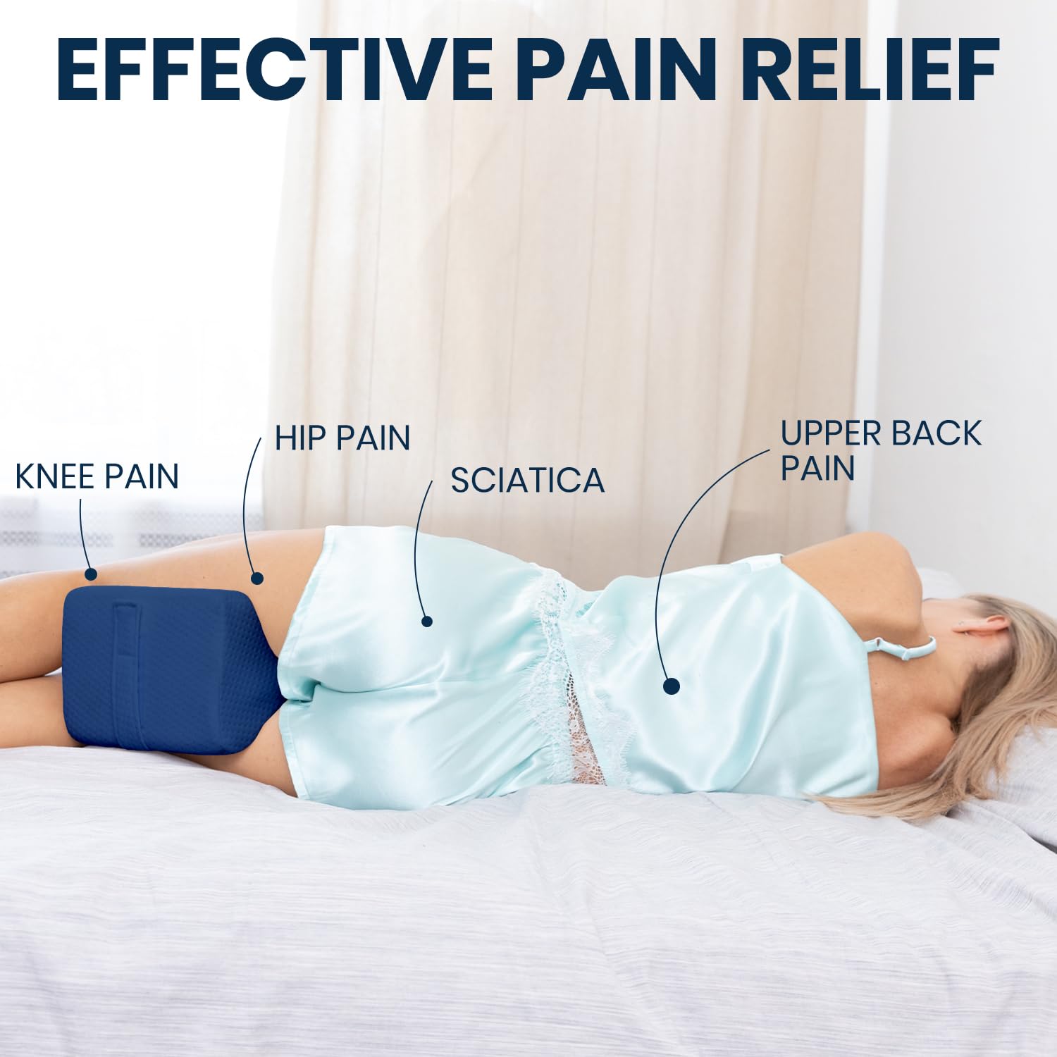 Everlasting Comfort Memory Foam Leg & Knee Pillow for Side Sleepers - FSA/HSA Eligible Sciatica Pain Relief Leg Pillow for Side Sleeping - Adjustable Strap