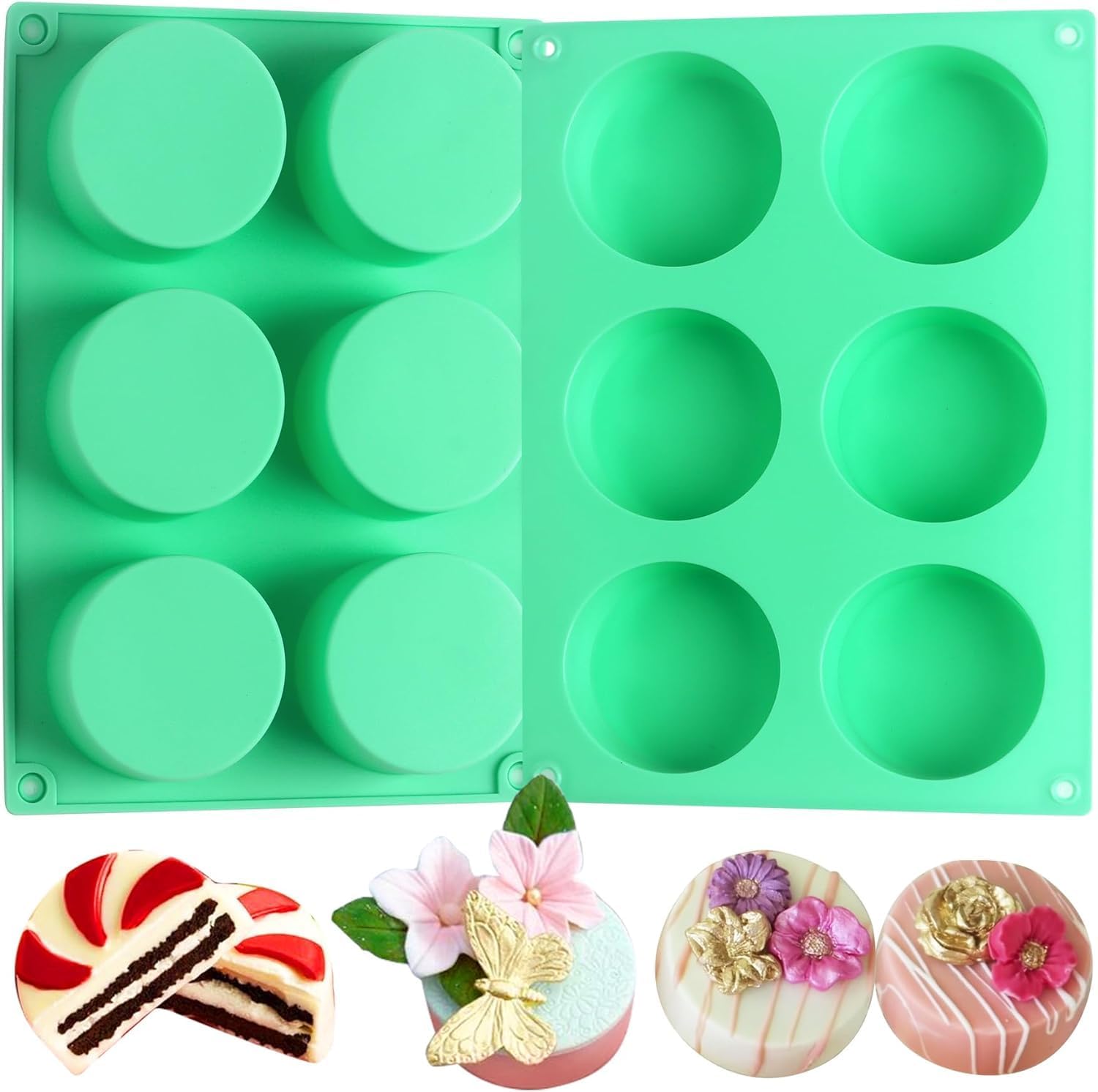 LEGACYCART 1Pcs Oreo Cookie Chocolate Silicone Mold, 6-Cavity Round Cylinder Oreo Chocolate Cover Molds for Candy, Silicone Baking Molds for Mini Cakes, Jelly