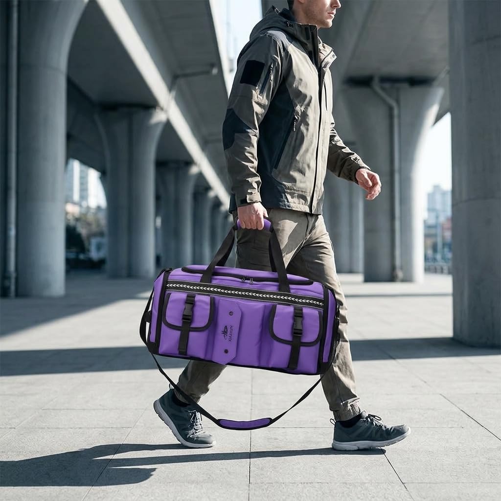 LOVIVER Borsa da Viaggio Borsone Valigia Borsa Palestra Borsa Weekend con Tasca per Bagnato E Asciutto in Tessuto Oxford E Poliestere Presa a Mano Comoda, Viola, Viola, 20 pollici
