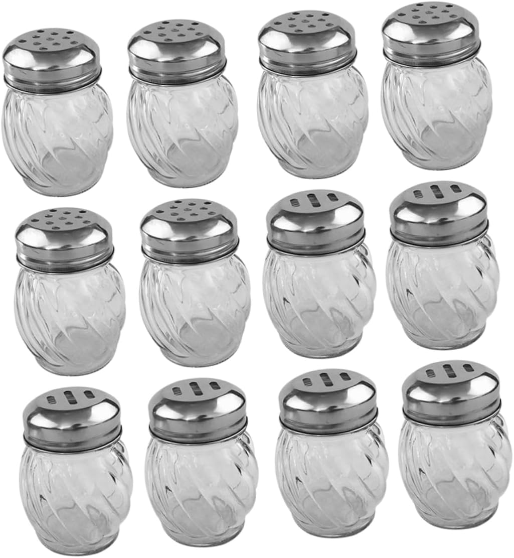 Luxshiny 12pcs Spice Shaker Glass Condiment Containers for Salt Seasoning Multi-purpose Storage Jars Dispensing for Kitchen Organization Easy Use