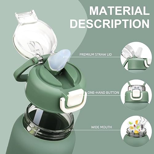 Miniatura 6 de Botellas de agua de vidrio de 32 onzas con 2 tapas, tapa de boquilla con asa y tapa de popote, botella de agua motivacional de borosilicato de 1