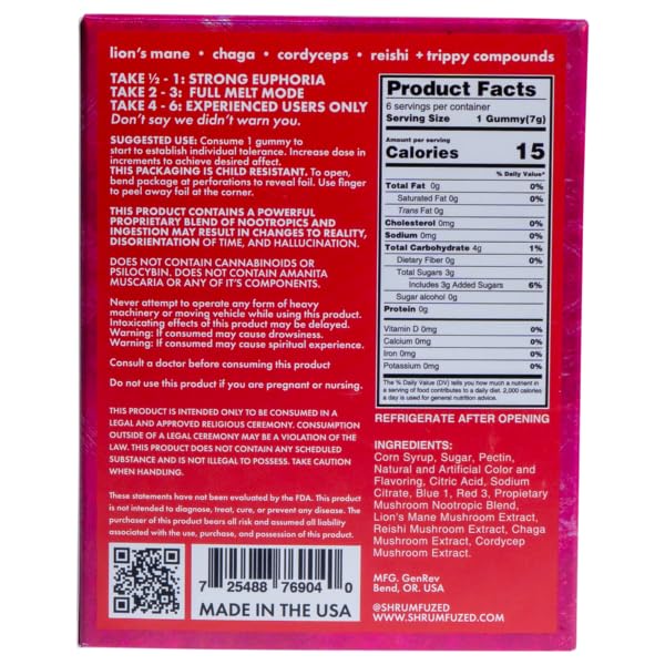 Miniatura 2 de Shrumfuzed - Gomitas nootrópicas propietarias de MAX 9600 mg - Mezcla de hongos nootrópicos de melena de león, reishi, chaga y cordycep (6, fresa)