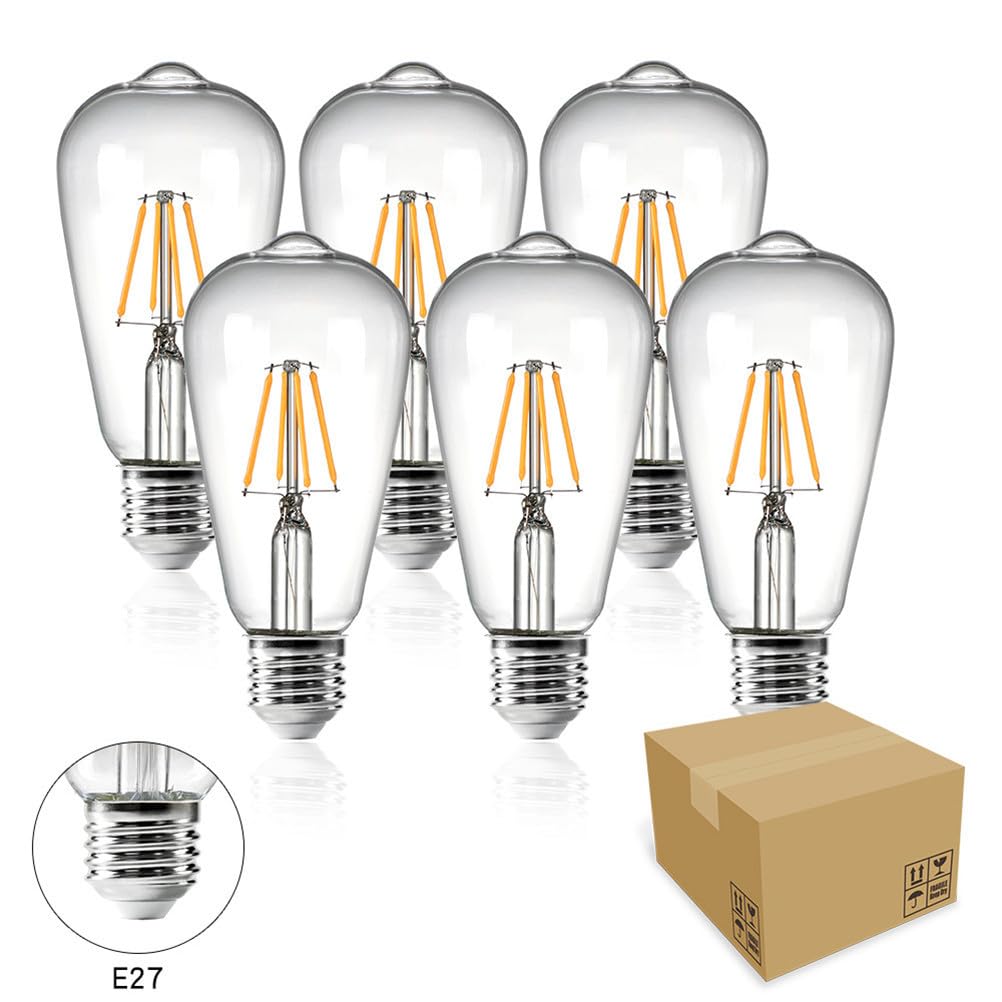 Bombilla LED ST64 de Estilo Vintage con Casquillo E26 Edison, Bombilla Edison, Bombillas LED Regulables de Estilo Antiguo, 2700K, Cristal Transparente, ángulo de Haz de 3