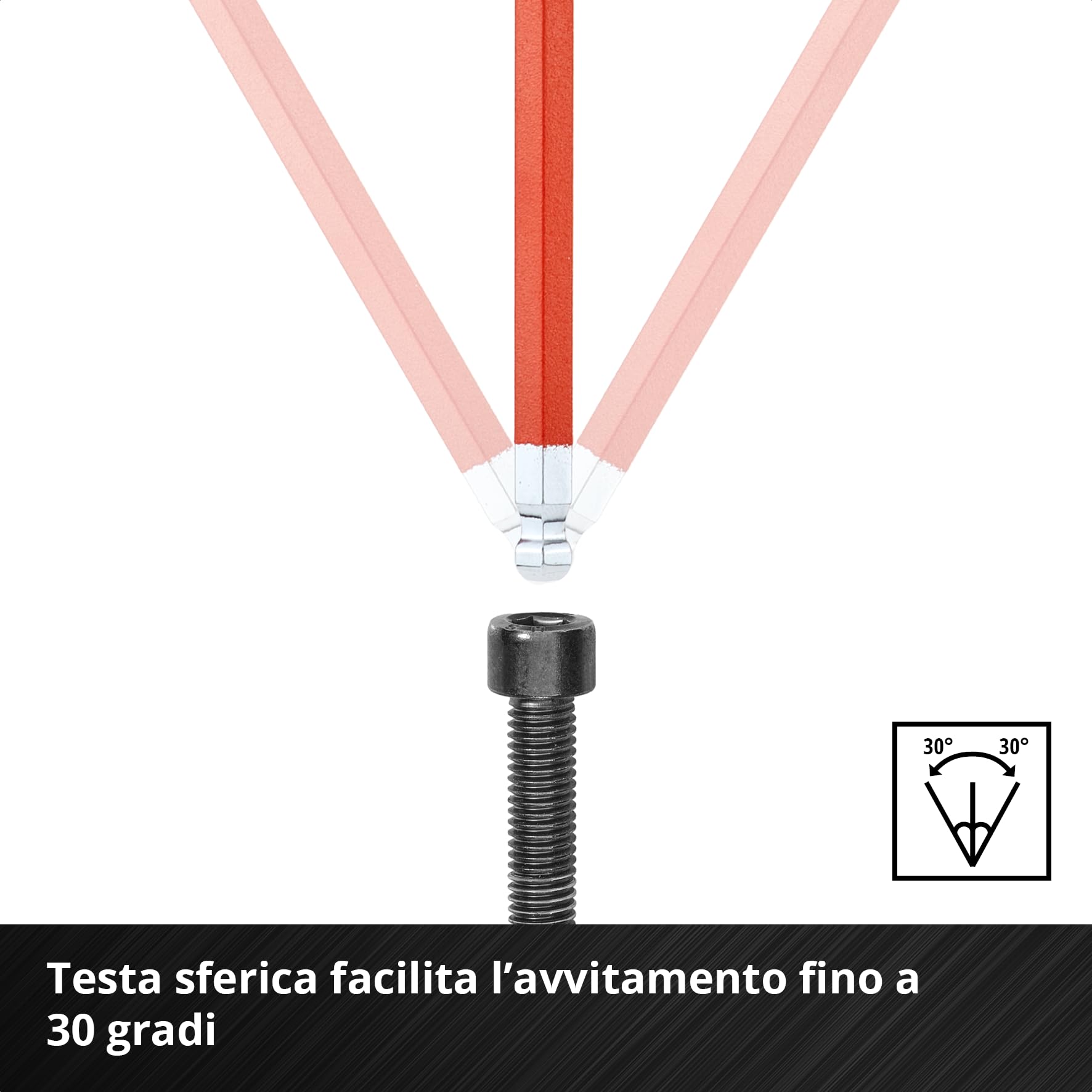 Original Einhell Set Chiavi Esagonali 9 pz (Acciaio S2, Testa Sferica, Funzione Doppia, Misure 1.5–10 mm, Supporto, Uso Pratico)