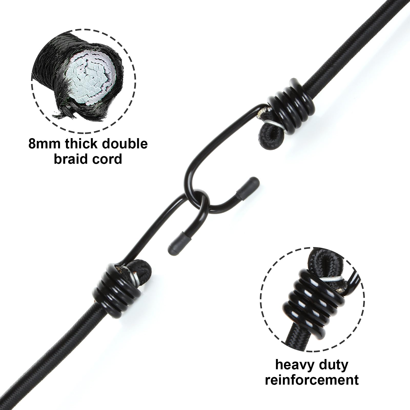 GBACHOOSE 24PCS 12-Inch Heavy Duty Bungee Cord with Hook, Superior Rubber Elastic Tie Down with Metal Hooks for Luggage Rack, Camping, Tarps, Hand Carts (Black) - Image 4