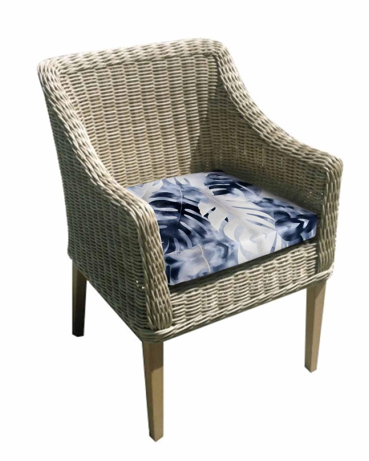 2 Pack Navy Blue Palm Leaves Waterproof Cushion Covers with Ties, Outdoor Patio Chaise Lounge Chair Seat Cushion Slip Covers Replacement(Only Cover) Tropical Botanical Vintage 22