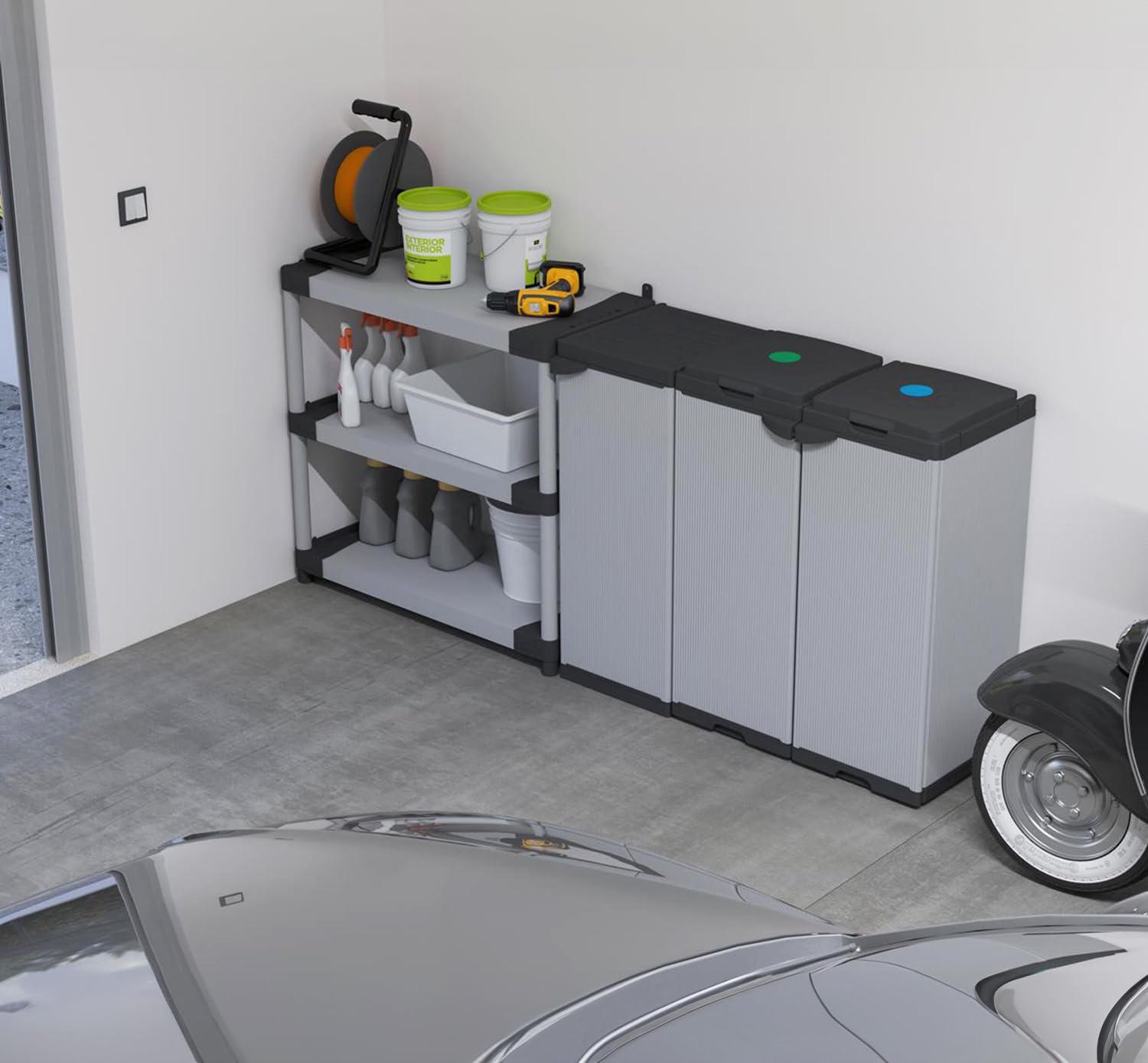 BuyStar Armadio 1 Anta da Esterno 34x40x85h cm, 1 Ripiano Regolabile Interno e Maniglia - Sistema a Incastro, Senza Viti, Idrorepellente, Robusto, Garage, Terrazzo, Officina - Made in Italy