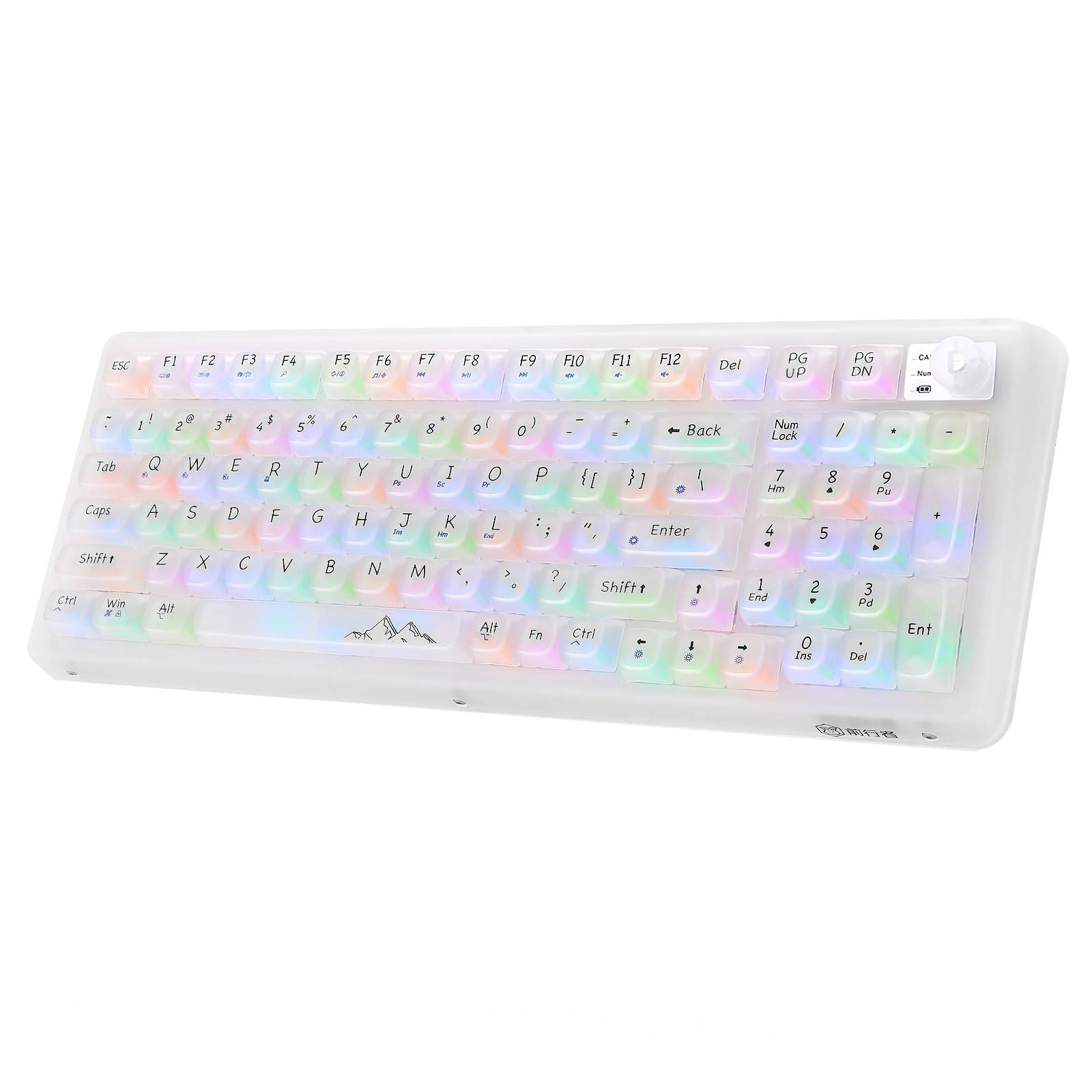 V99 Tastiera meccanica trasparente con tasti trasparenti, BT /2.4G/USB-C Wired Tri-mode con manopola, tastiera da gioco RGB, hot-swap, con driver, guarnizione, interruttore lineare, layout