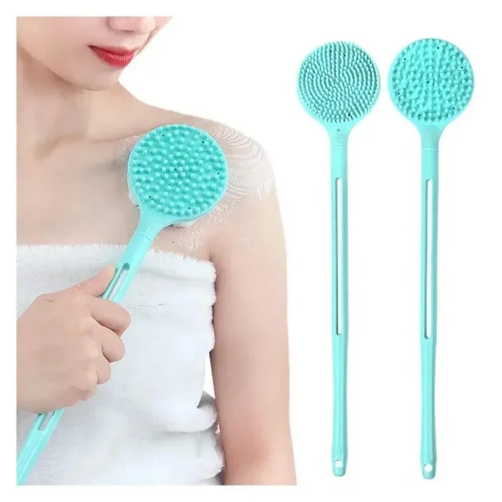 RüCkenbüRste 2Pc Silikon Lange Griff Bad Pinsel Doppelseitige Dusche Peeling Pinsel Körper Peeling Zurück Massage Pinsel Bad Zubehör Zum Baden