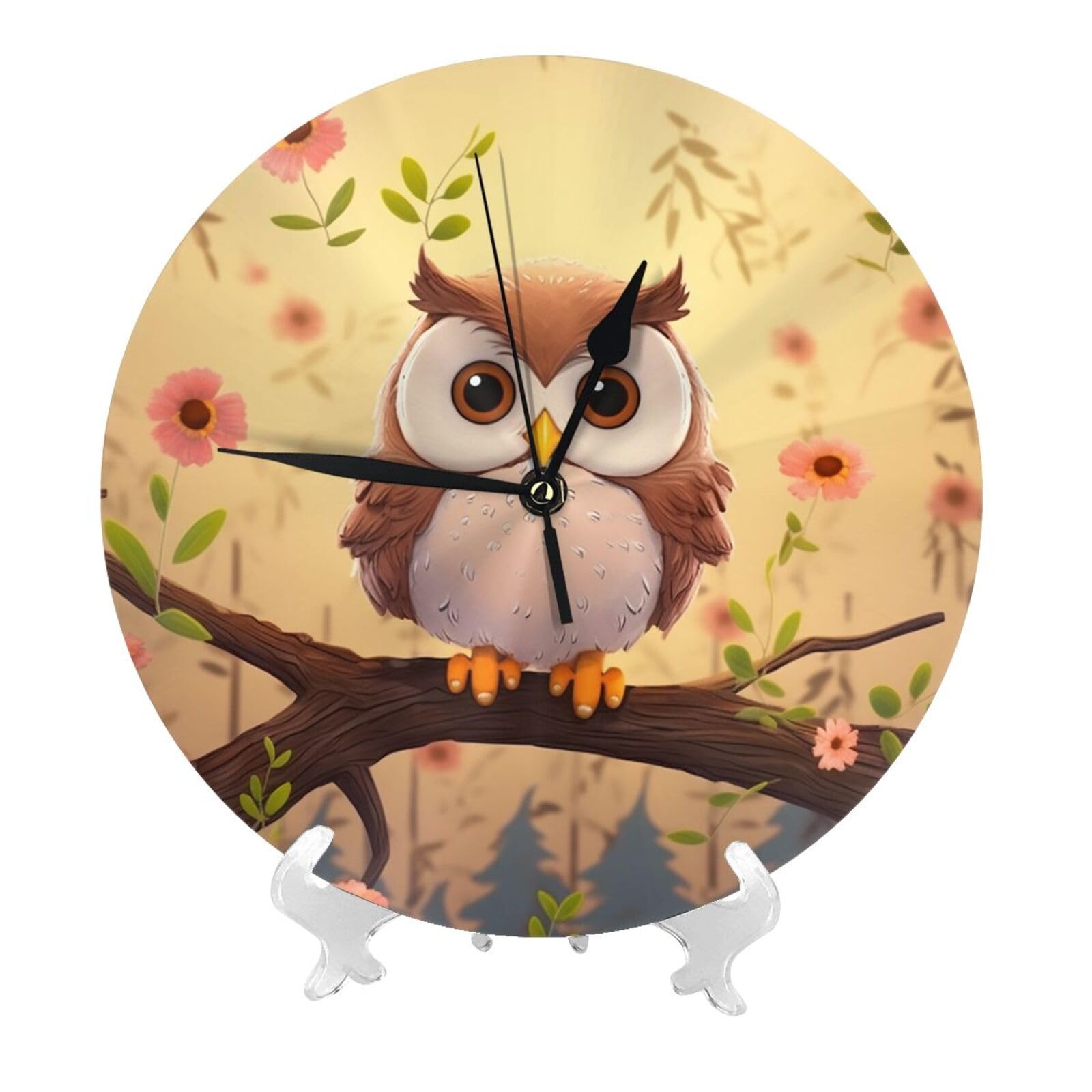 DWVTSLH Cute owl Wall Clock 10 Inch Silent Non-Ticking Modern Clocks Battery Operated - Decorative Wall Clocks for Bedroom Living Room Kitchen Office Wall Decor Gift Idea