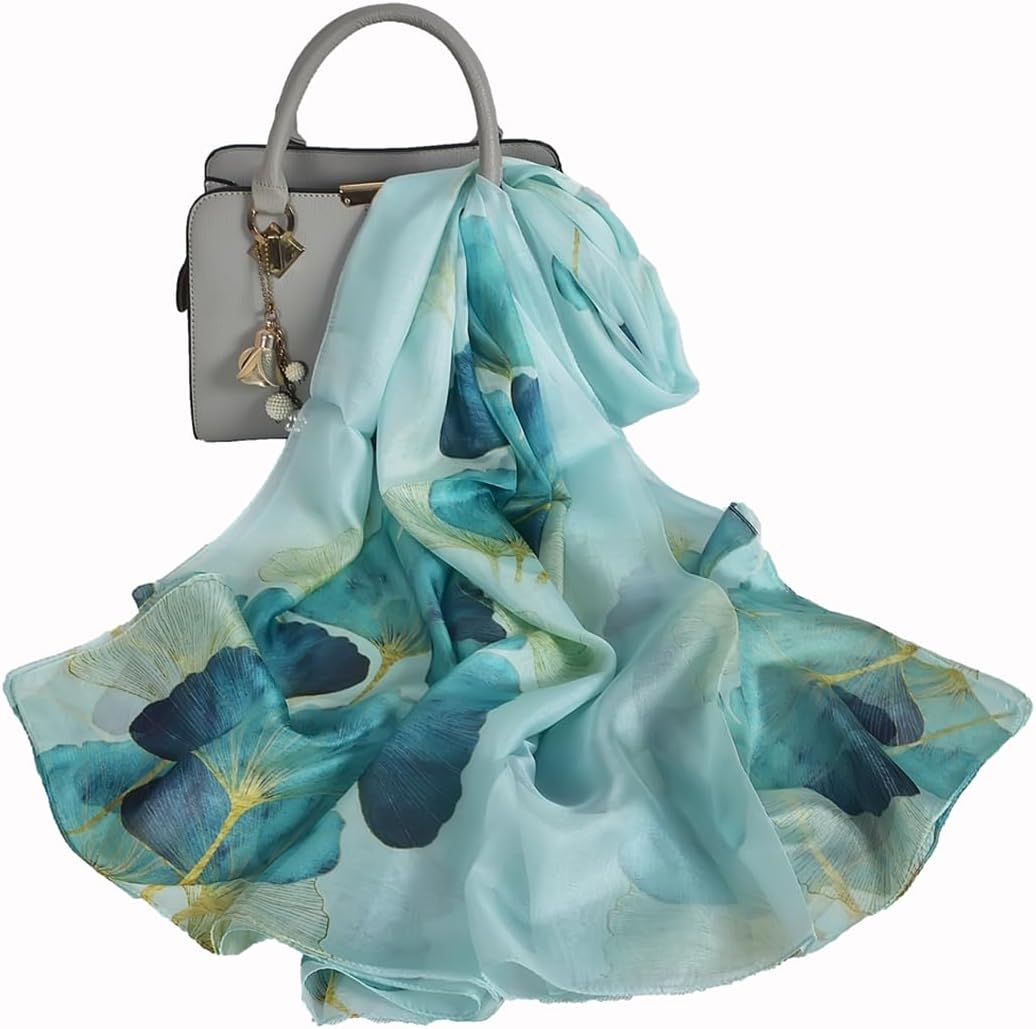 100% Mulberry Silk Women's Neck Silk Scarf-Lightweight Shawl,FLoral Print Beach Silk Wrap-Scarves for Photography - Image 5