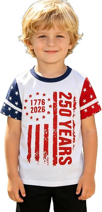 Ritatte 4th of July Shirts Toddler Boys American Flag 250th Anniversary T-Shirt Kids Patriotic Tees USA 250 Years Summer Tops