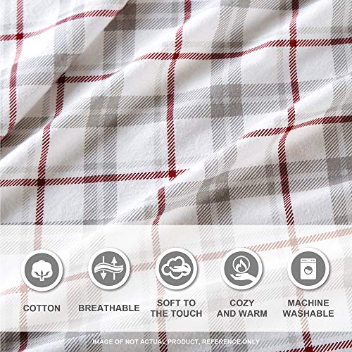 Comfort Spaces Cotton Flannel Breathable Warm Deep Pocket Sheets With Pillow Case Bedding, Cal King, Grey/Red Plaid 4 Piece #TOP4