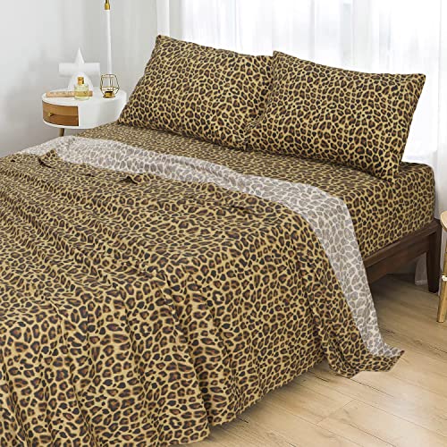 Enviohome 4 Piece 100% Cotton Sheet Set - King, Leopard Brown #TOP3