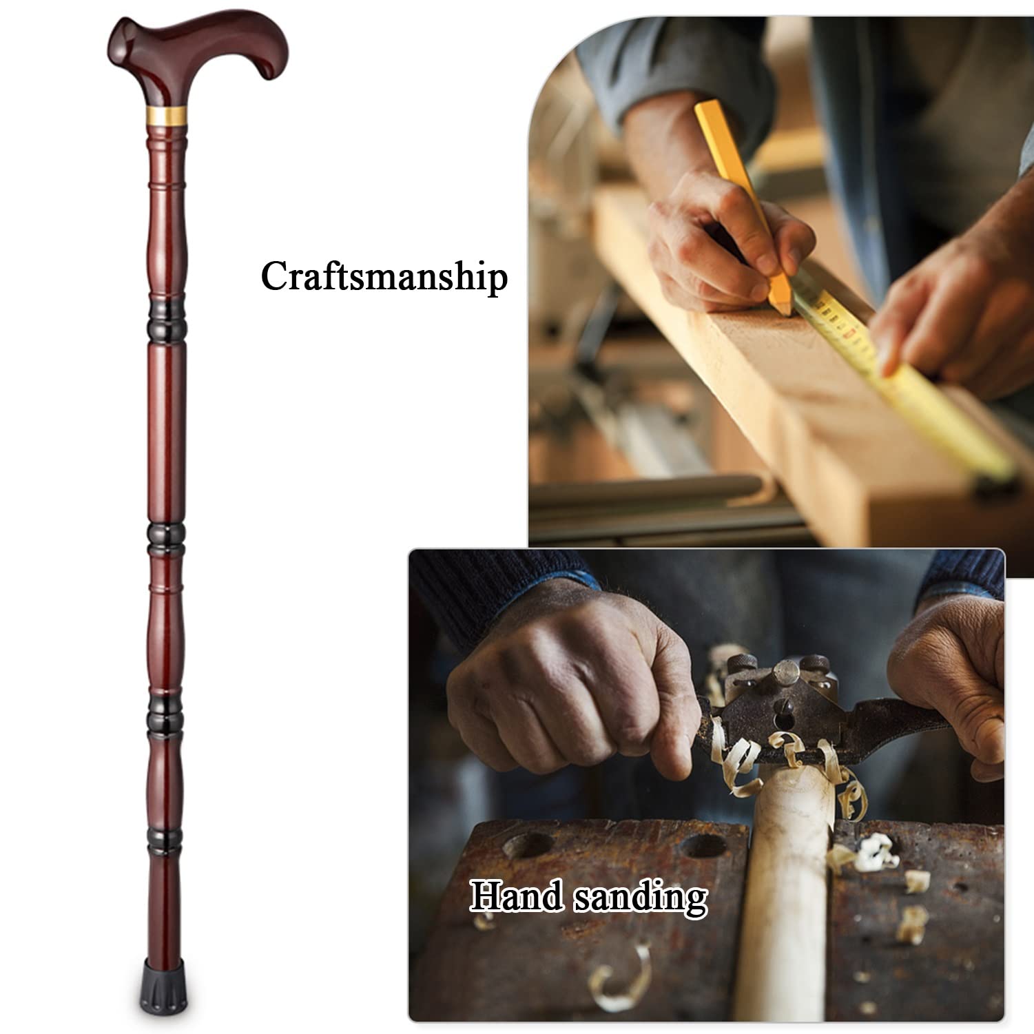Bastoni da Passeggio con Collare in Legno di Faggio Bastone di Legno Leggero Fatto A Mano Impugnatura Ergonomica Ausilio di Mobilità per L'equilibrio per Anziani, Disabili