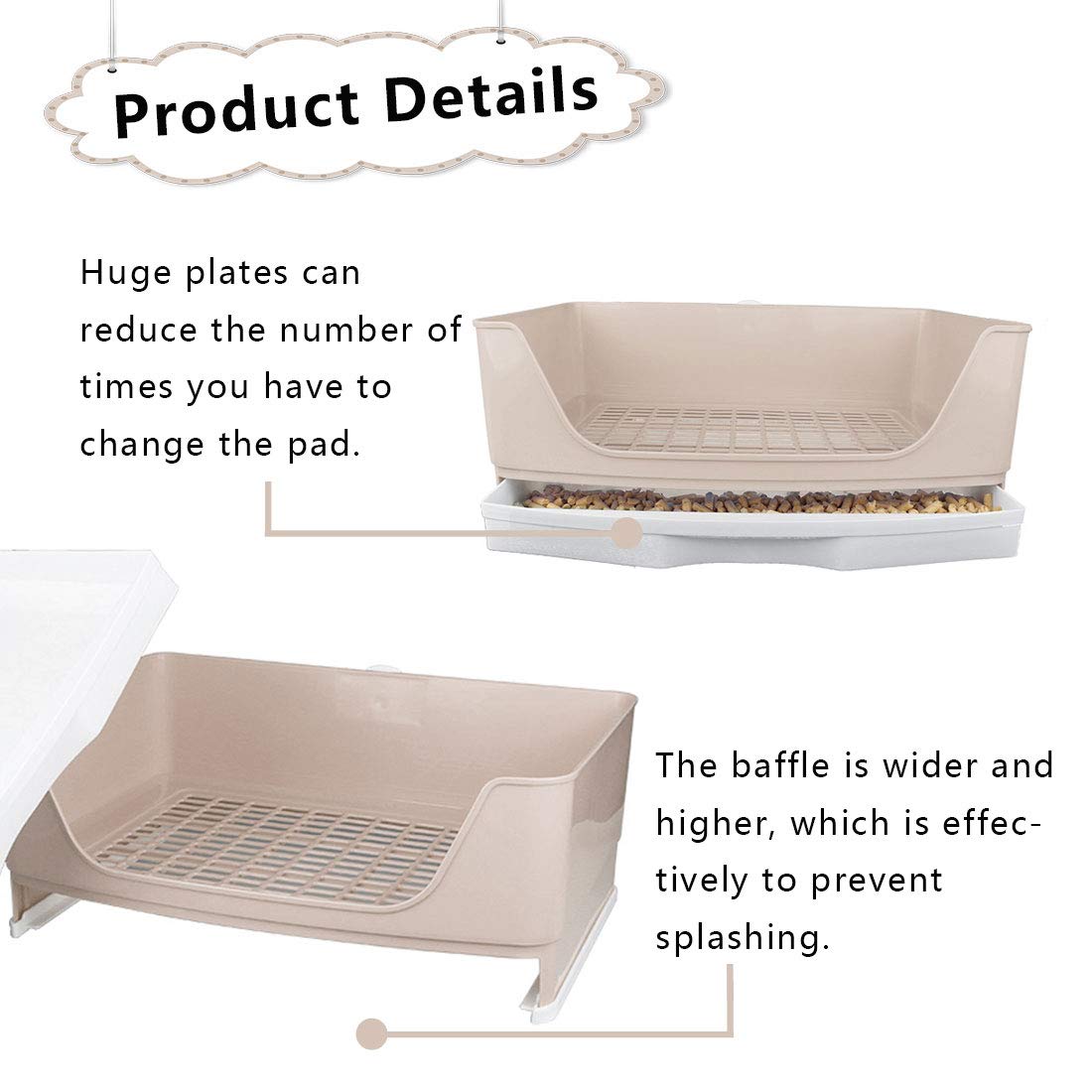 PINVNBY Large Rabbit Litter Box Bigger Pet Litter Pan Trainer with Drawer Corner Toilet Box for Adult Guinea Pigs Chinchilla Ferret Hedgehog Small Animals(Brown) - image 3