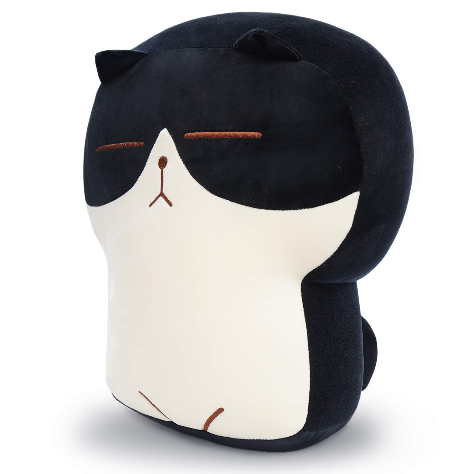 DENTRUNStuffed Cat Plush Pillow, Big Hugging Chubby Cat Stuffed Animals, Fluffy Soft Toast Bread Sofa Cushion Stuffed Doll Toy for Kids Adults Gift Home Bed Room Decor, 15.74", Black