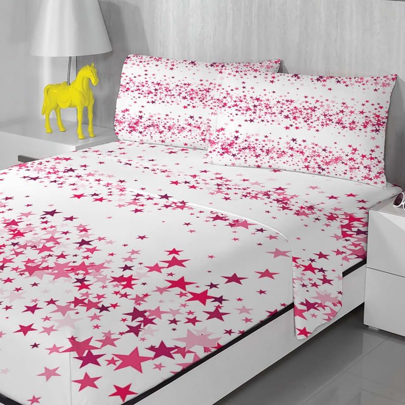zcsm Sábanas de estrellas tamaño matrimonial  Sábanas rosas de 4 piezas y bolsillo profundo de 16 pulgadas, sábanas de microfibra suave de 600 hilos