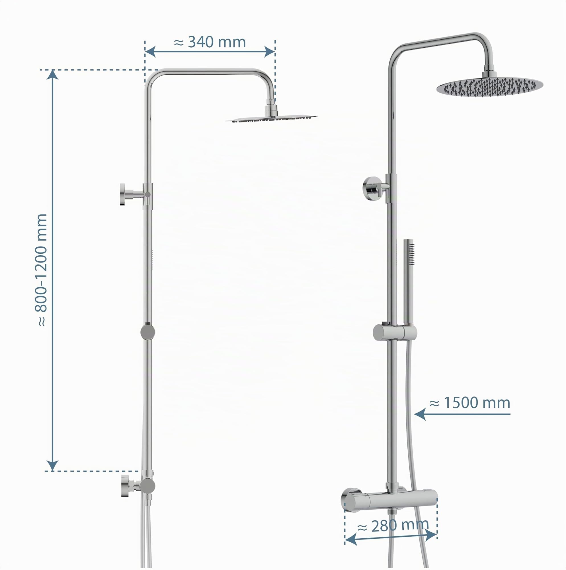 SCHÜTTE Aquaduct 60044 Système de douche avec thermostat, grande douche à effet pluie (Ø 25 cm) et douchette réglable, ensemble de douche avec barre de douche, douche avec robinetterie, colonne de
