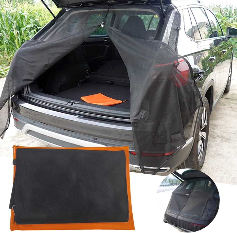Car Tailgate Mosquito Net Rear Windshield Sunshade Screen Magnetic Mount Anti-Flying Net Trunk Privacy Protection Ventilation Mesh Closed by Zipper for SUV MPV Camping Self-Drive (XL)