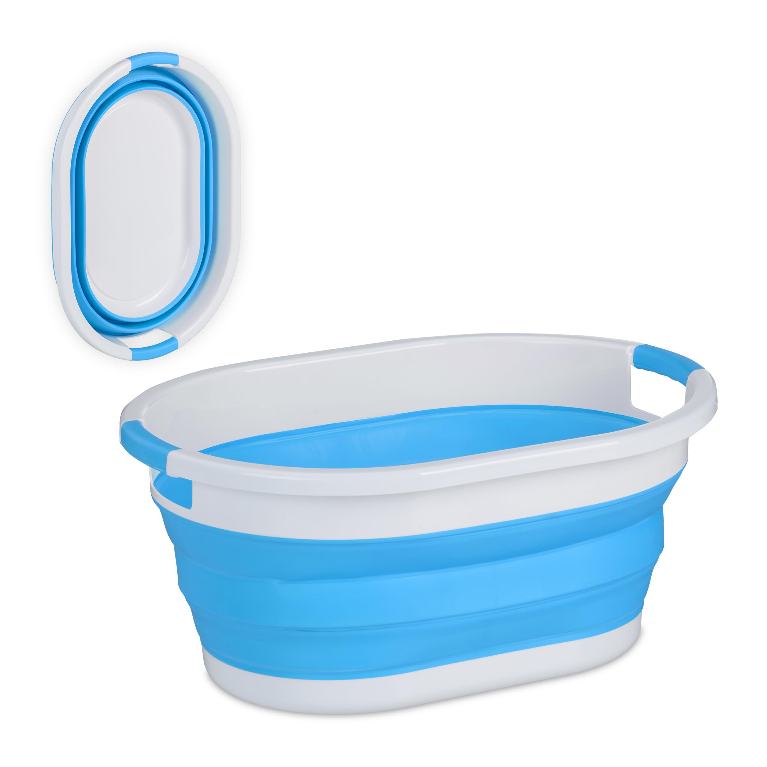 Linden Berg Opvouwbare wasmand, 36 l, 7 kg draagvermogen, twee stevige handgrepen, plastic wasmand, ruimtebesparend, wit-grijs Linden Berg Opvouwbare wasmand, 36 l, 7 kg draagvermogen, twee stevige handgrepen, plastic wasmand, ruimtebesparend, wit-grijs