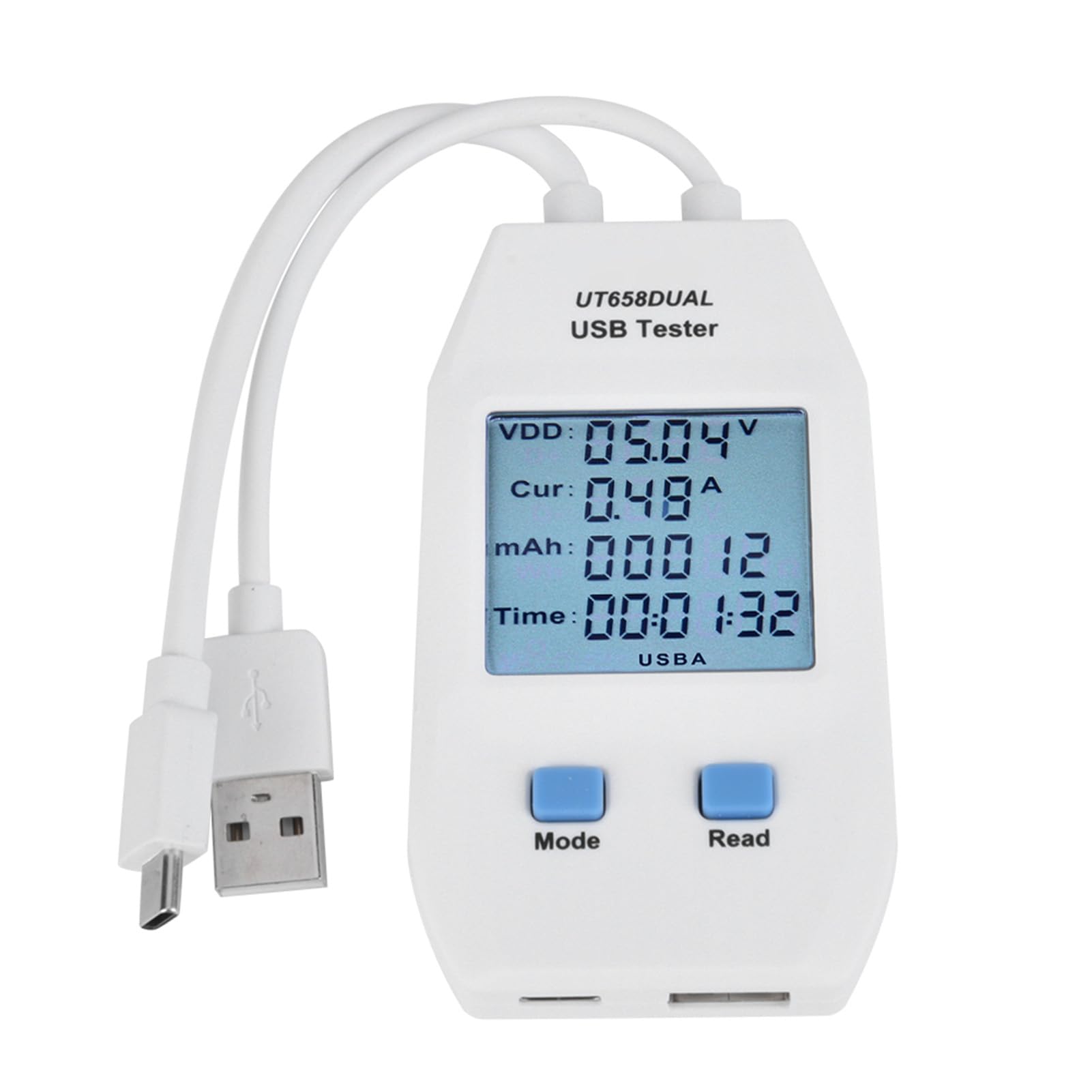 Generic LCD USB Tester Woltomierz Cyfrowy Amperomierz Miernik Mocy do Testowania Inżynieryjnego i Majsterkowiczów Biały ABS (UT658 podwójny)