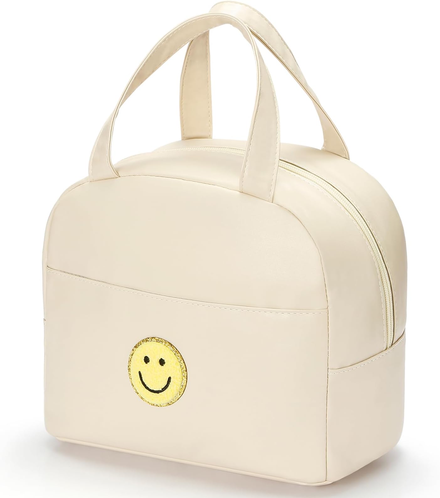 Lunch Bag for Women Large Insulated Box Reusable Tote with Preppy Bag,Soft Leather Lunchbag Work Picnic Travel (White)