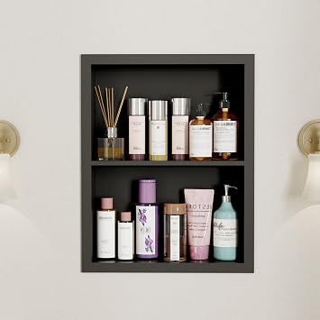 14x18 Medicine Cabinet Recessed Stainless Steel, 2-Tier, Medicine Cabinet Organizer,Stainless Steel Wall Niche, Bathroom Wall Cabinet, Recessed Bathroom Cabinet, Wall Cabinet, Black