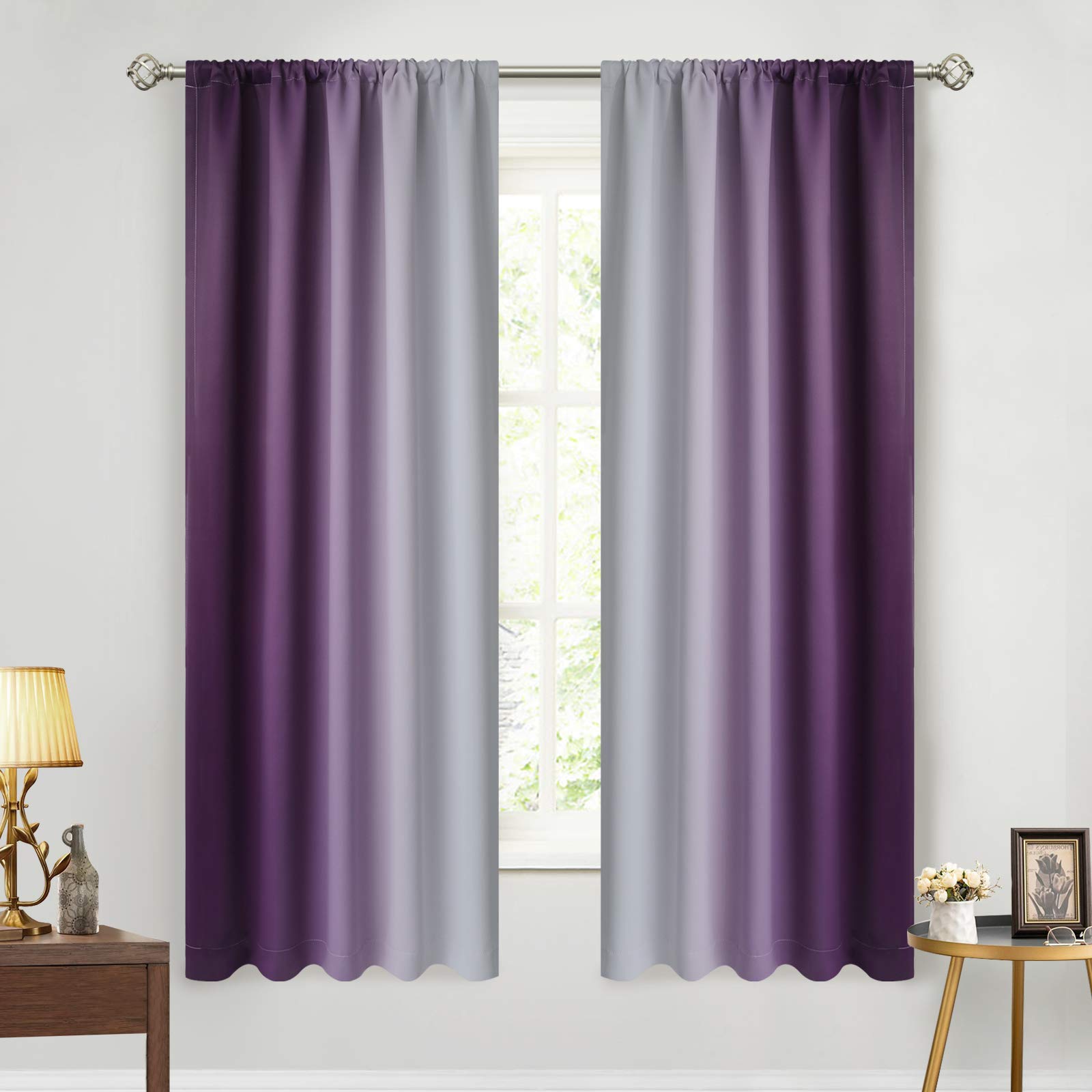 Yakamok Cortinas degradadas de 63 Pulgadas de Largo, Cortinas de Color Degradado con Bloqueo de luz, oscurecimiento de habitación, Aislamiento térmico, Cortinas de Ventana para Dormitorio (Morado y
