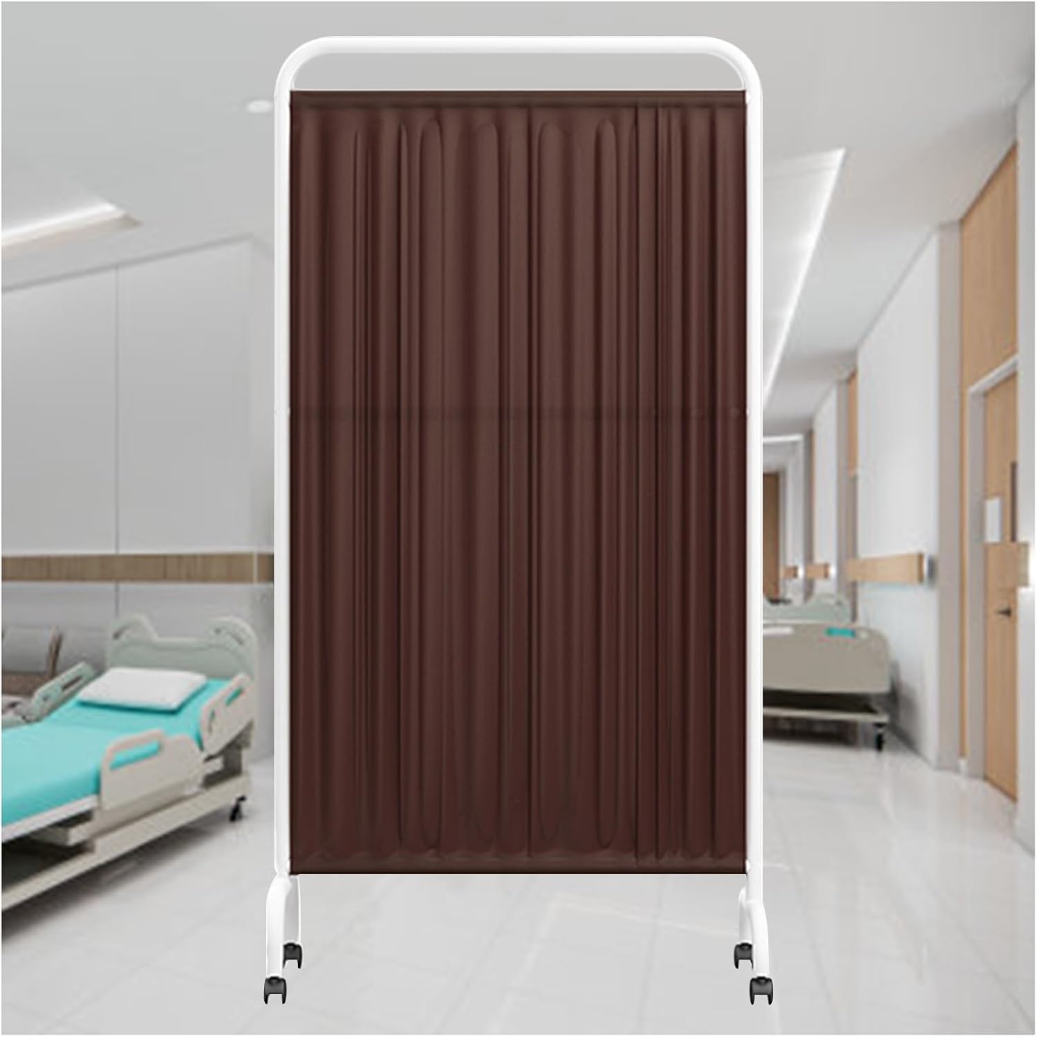 Medical Privacy Screen,6ft High Portable Mobile Folding Privacy Screen,Protective Screens Room Divider with Wheels for Beauty Salon/Office/Exam Room(Dark Blue,2-Panel) (Brown 3panel)