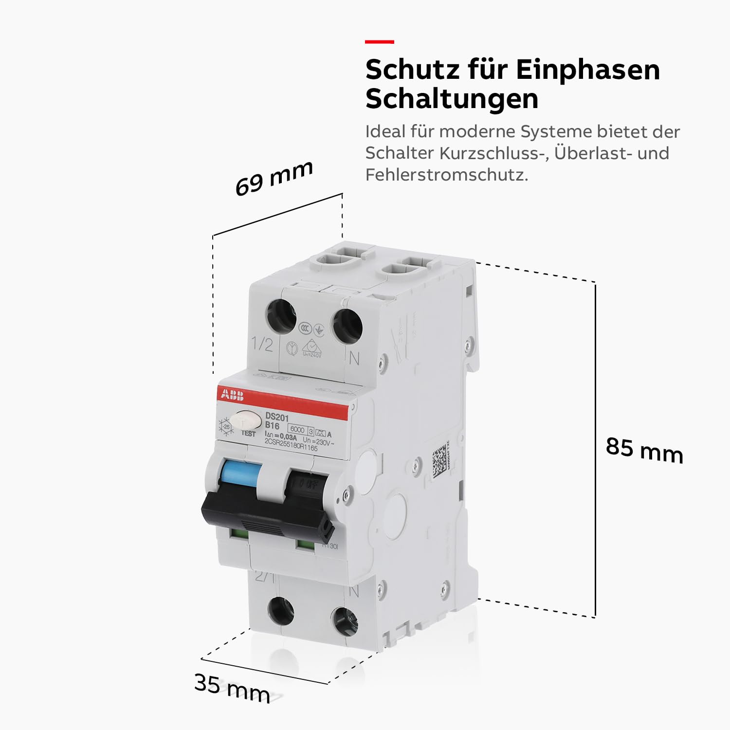 ABB DS201A-B16 FI/LS-Schalter 6kA, 1P+N, Typ A, B16, 30mA, 2 TE• Sicherungsautomat • Leitungsschutzschalter • 2-poliger Fi-Schalter • FI-Schutzschalter • 2CSR255180R1165