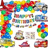 Geburtstagsdeko Junge, Kindergeburtstag Deko Folien Ballon Happy Birthday Banner Auto Ballon Yacht Verkehr Geburtstag Luftballons Kuchendeckel für Kinder Geburtstagsdeko Baby Shower