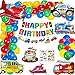 Décoration Anniversaire Enfant, Ballons Anniversaire fête Joyeux Anniversaire Bannière Véhicules Voitures Train Ballon Guirlande Gâteau Décoration pour Enfants Garçon Anniversaire Baby Shower