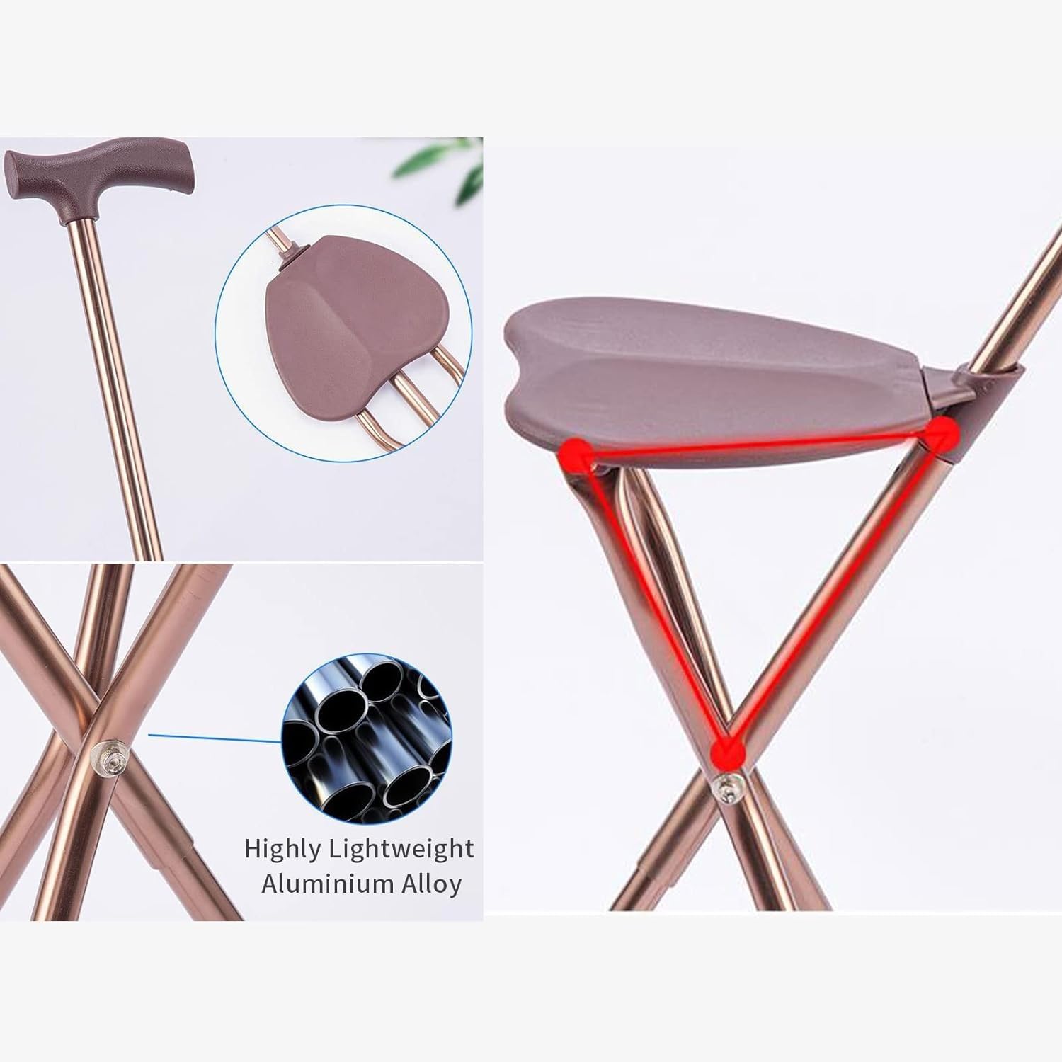 Bastón para Caminar, Taburete con Trípode, Bastón con Asiento, Silla Plegable para Senderismo, Bastón De Ayuda para La Movilidad Independiente para Hombres Mayores Discapacitadas