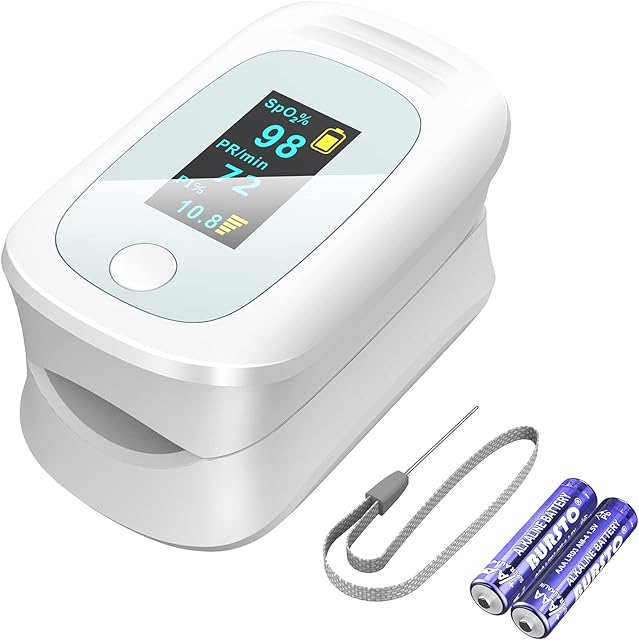 Fingertip Pulse Oximeter,Blood Oxygen Saturation Monitor High Precision Spo2 and Pulse Rate Reading Oximeter nhs approved with OLED Display for Adult & Child (Batteries Included)