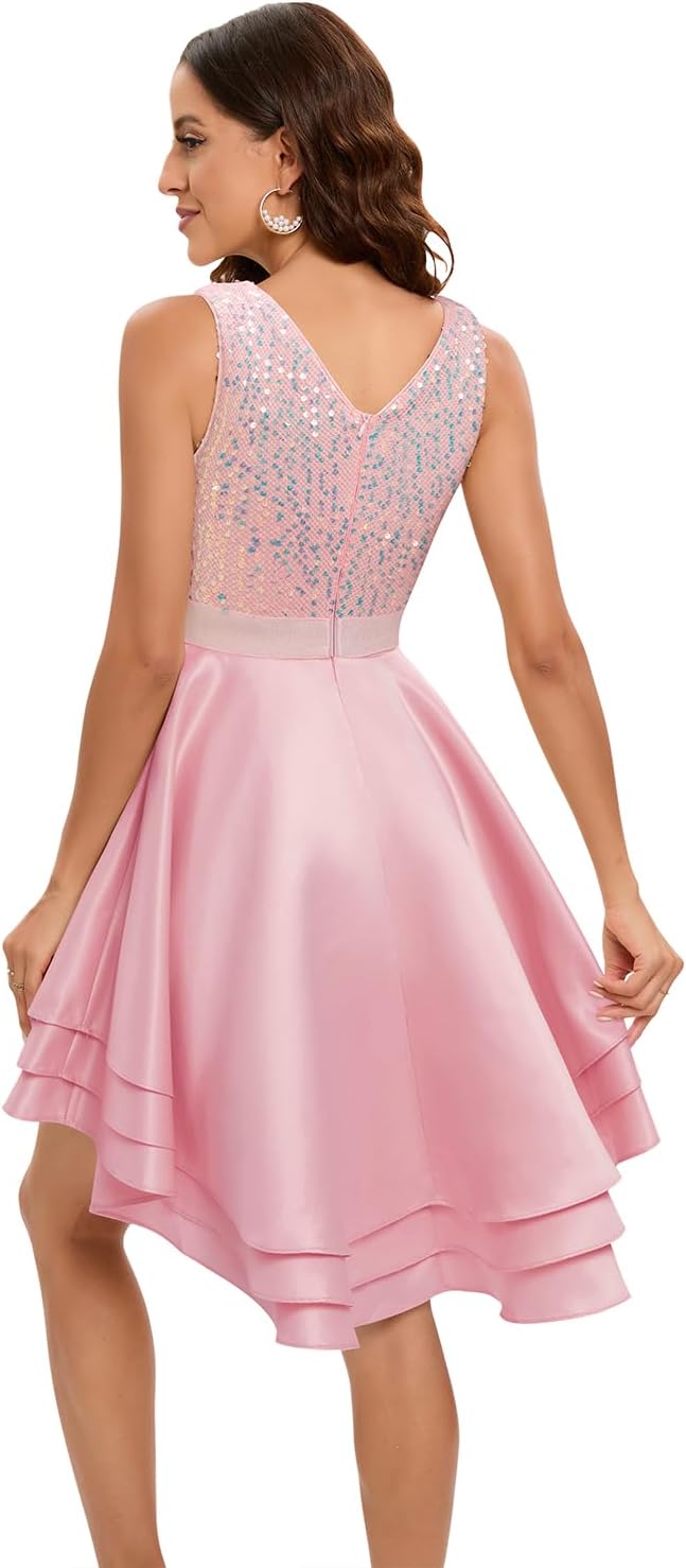 Meetjen Womens Sparkly Prom Dresses for Teens Short Sequin High Low Formal Homecoming Dress Cocktail Party Wedding Guest - Image 5
