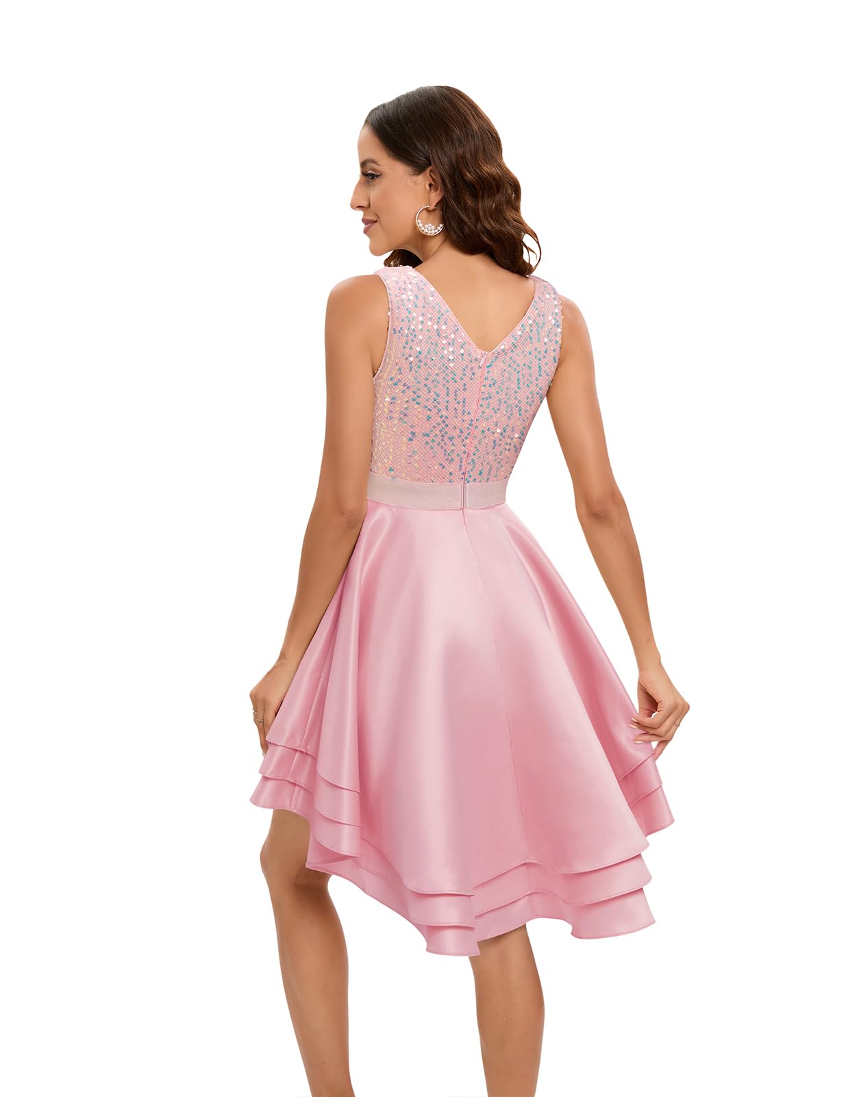 Meetjen Vestidos de fiesta brillantes para mujer, para adolescentes, con lentejuelas, cortos, asimétricos, formal, para fiesta de cóctel, invitada de boda