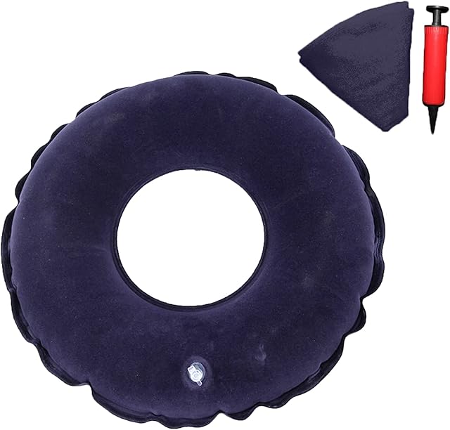 TUAKIMCE Hemorrhoid Donut Seat, Haemorrhoid Pain Inflatable Ring Cushion, Hemorrhoid Pillow, Pain Relief for Hemorrhoids, Post Natal, Surgery, Pressure Sores- Air Pump Included (Darkblue)
