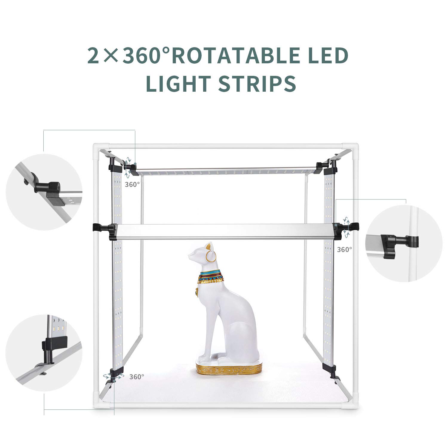 Kit Tenda Studio 80x80x80cm Fotografico Portatile con 2 strisce di LED regolabili 3 Panni Sfondi (Bianco, Nero, Arancione)