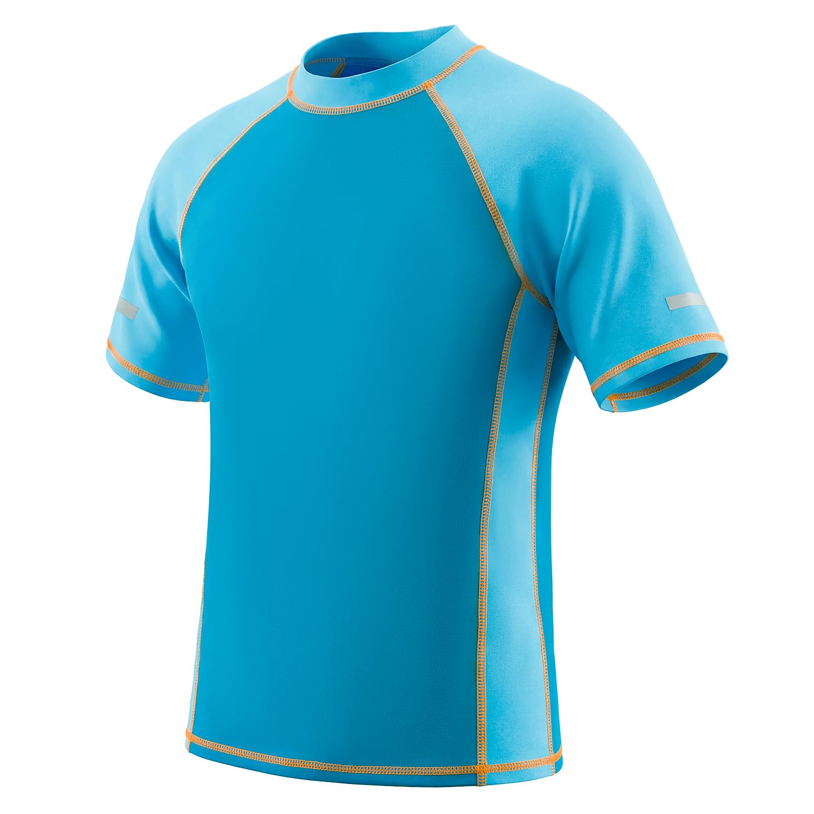 Rashguard koszulka z krótkim rękawem i paskami odblaskowymi, szybkoschnąca, na lato, do surfowania, na plażę, do pływania, dla dzieci w wieku 7-15 lat